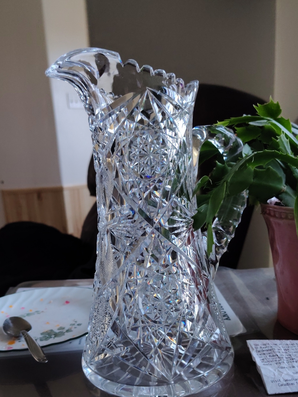 Clear Cut Glass Pitcher - Elegant Crystal-Style Home Art